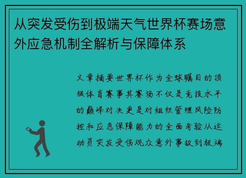从突发受伤到极端天气世界杯赛场意外应急机制全解析与保障体系
